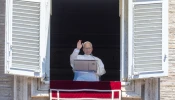 Pope Leo prays the Angelus at the Vatican on June 30, 2025.