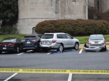 Cars hit during an attack at DC's National Shrine Dec. 10. 