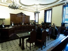 The first hearing of an abuse trial takes place at the Vatican court Oct. 14, 2020.