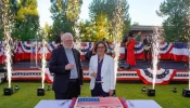 Archbishop Paul Richard Gallagher, the Vatican Secretary for Relations of States, and Laura Hochla, chargé d’affaires of the U.S. Embassy to the Holy See, addressed the crowd at Villa Richardson on June 30, 2025, in Rome, where Fourth of July was celebrated this year with a special milestone: the recent election of the first pope born and raised in the United States.