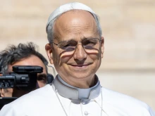 Pope Leo XIV smiles during his general audience on Wednesday, May 28, 2025, in St. Peter’s Square at the Vatican.