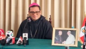 Current Chiclayo Bishop Edinson Farfán at a press conference on Friday, May 9, 2025.