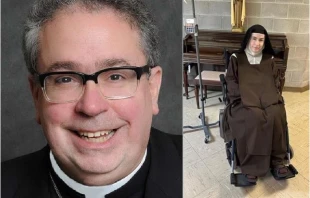 Bishop Michael Olson of Fort Worth, Texas, and Rev. Mother Teresa Agnes Gerlach of the Most Holy Trinity Monastery in Arlington, Texas. Credit: Diocese of Fort Worth; Monastery of the Most Holy Trinity Discalced Carmelite Nuns
