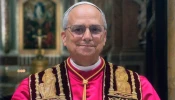A cropped version of the official portrait of Pope Leo XIV, published by the Vatican on May 10, 2025.