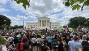 The scene outside the U.S. Supreme Court in Washington, D.C., after the court released its decision in the Dobbs abortion case on June 24, 2022.