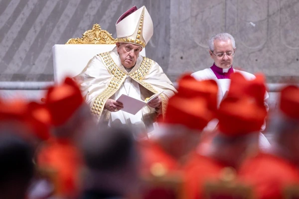 Pope Francis at vespers following the proclamation of the papal bull “Spes Non Confudit,” meaning “Hope Does Not Disappoint,” at the Vatican on Thursday, May 9, 2024. Daniel Ibanez/CNA
